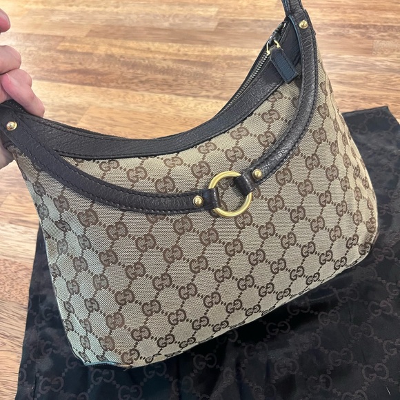 Gucci GG114890 Brown Horsebit Canvas Leather Shoulder Bag Tote with dust bag! - Picture 4 of 10
